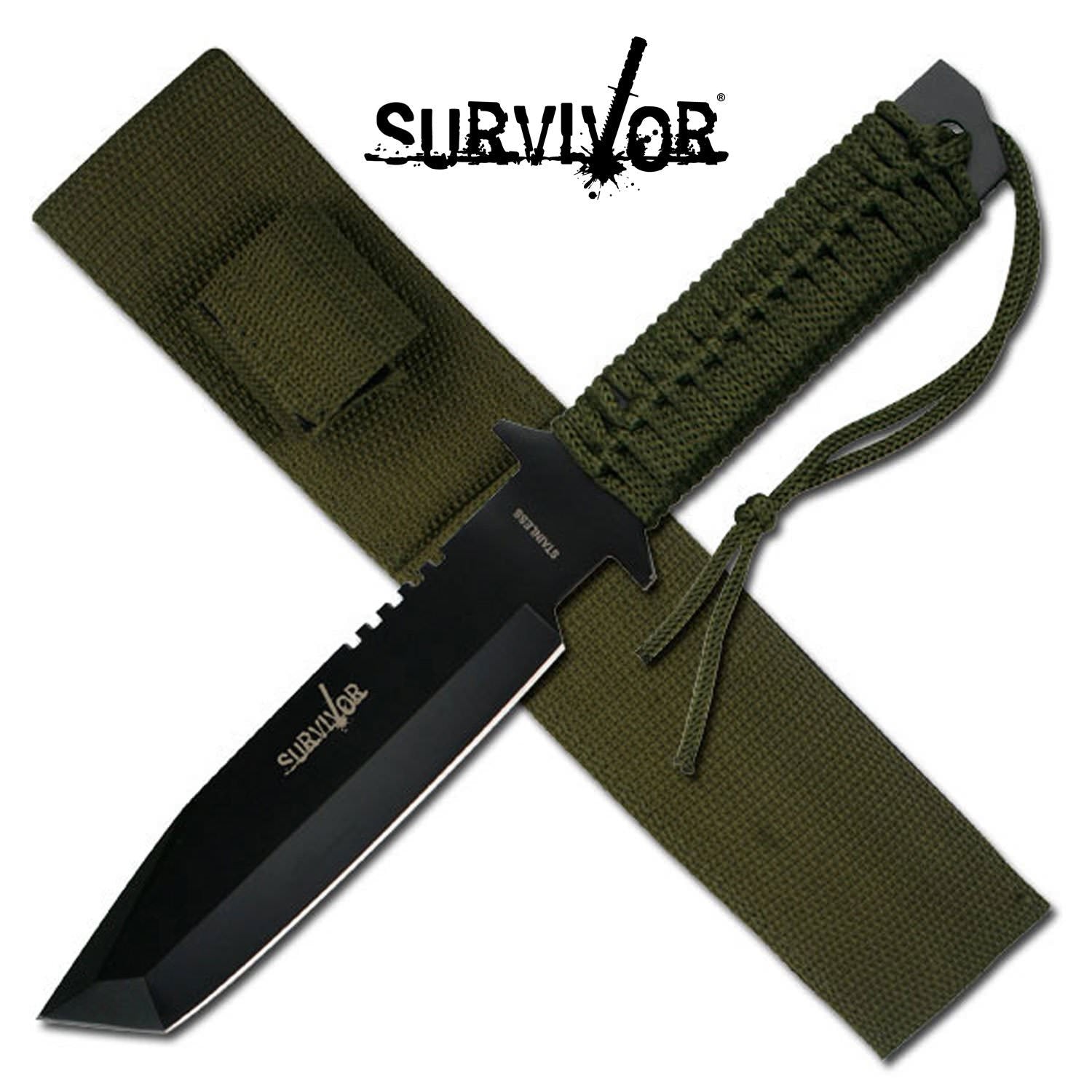 11.5" Military Tanto with Green Cord Wrapped Handle - Tophatter's Army Products & Self Defense Collectible Weapons - Tophatter Daily Deals